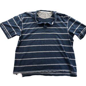 RedHead Mens Henley Shirt Large Blue Striped Short Sleeve Knit Casual Pullover